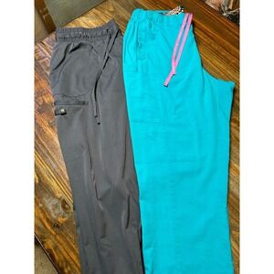 HH Works & Vera Bradley Scrub Pants Bundle XL Grey Joggers Teal Straight Leg 2pk